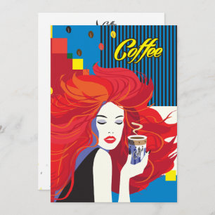 "Beautiful Fashion Woman with Coffee Cup" Pop Art Einladung