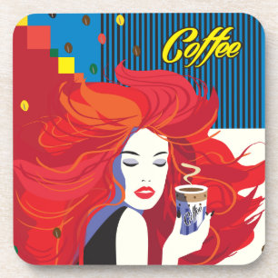 "Beautiful Fashion Woman with Coffee Cup" Pop Art Getränkeuntersetzer