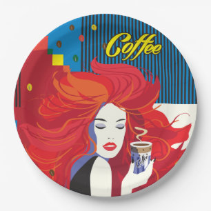 "Beautiful Fashion Woman with Coffee Cup" Pop Art Pappteller