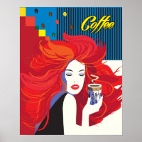 "Beautiful Fashion Woman with Coffee Cup" Pop Art