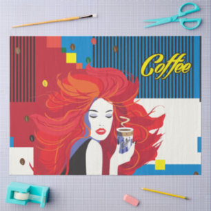 "Beautiful Fashion Woman with Coffee Cup" Pop Art Seidenpapier