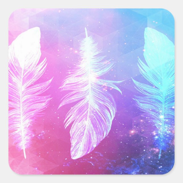 Beautiful Feathers in Space Quadratischer Aufkleber (Vorderseite)