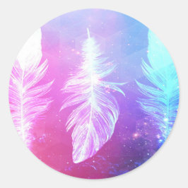 Beautiful Feathers in Space Runder Aufkleber