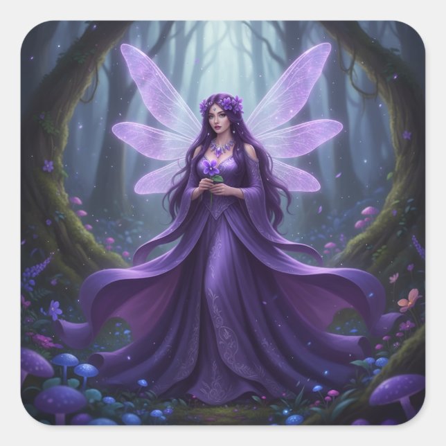 Beautiful February Amethyst Fairy Quadratischer Aufkleber (Vorderseite)