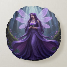 Beautiful February Amethyst Fairy Rundes Kissen