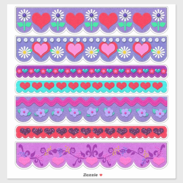 Beautiful Felt Style Valentine's Day Borders Aufkleber (Blatt)