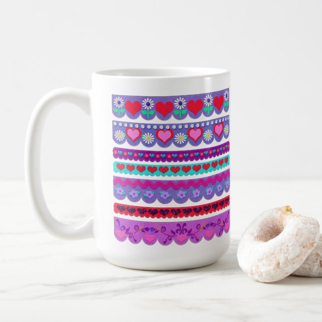 Beautiful Felt Style Valentine's Day Borders Kaffeetasse (Mit Donut)