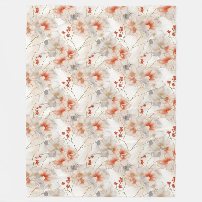 Beautiful Feminine Peach Red Floral Fleecedecke (Vorderseite)