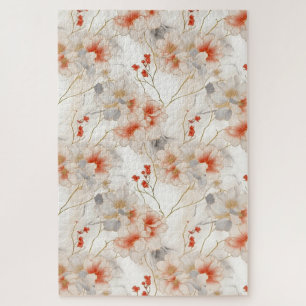 Beautiful Feminine Peach Red Floral Puzzle