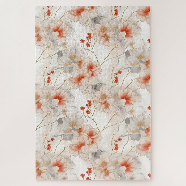 Beautiful Feminine Peach Red Floral Puzzle (Vertikal)