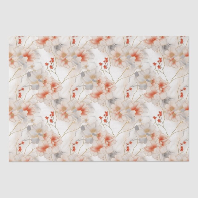 Beautiful Feminine Peach Red Floral Seidenpapier (Vorderseite)
