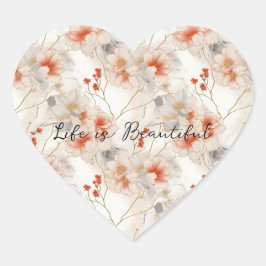 Beautiful Feminine Peach Red White Floral Herz-Aufkleber