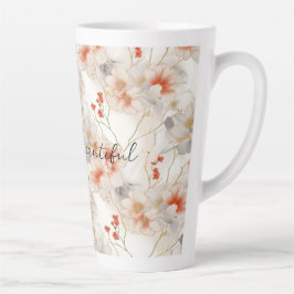Beautiful Feminine Peach Red White Floral Milchtasse