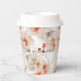 Beautiful Feminine Peach Red White Floral Pappbecher