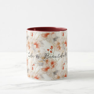 Beautiful Feminine Peach Red White Floral Tasse