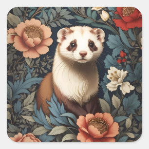 Beautiful Ferret William Morris Inspiriert Quadratischer Aufkleber