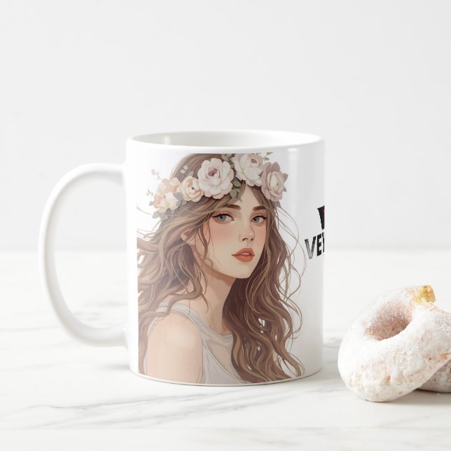 Beautiful Floral Anime Girl – Soft Pastel Aesthe Kaffeetasse (Mit Donut)