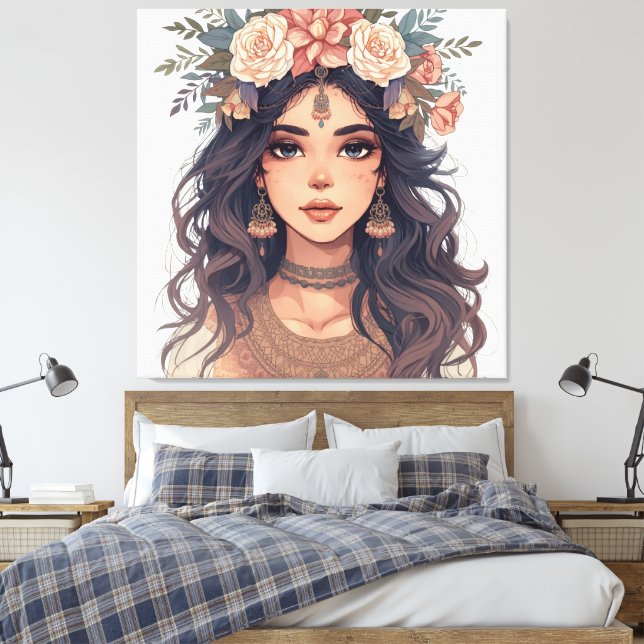 Beautiful Floral Anime Girl – Soft Pastel Aesthe Leinwanddruck (Insitu (Schlafzimmer))