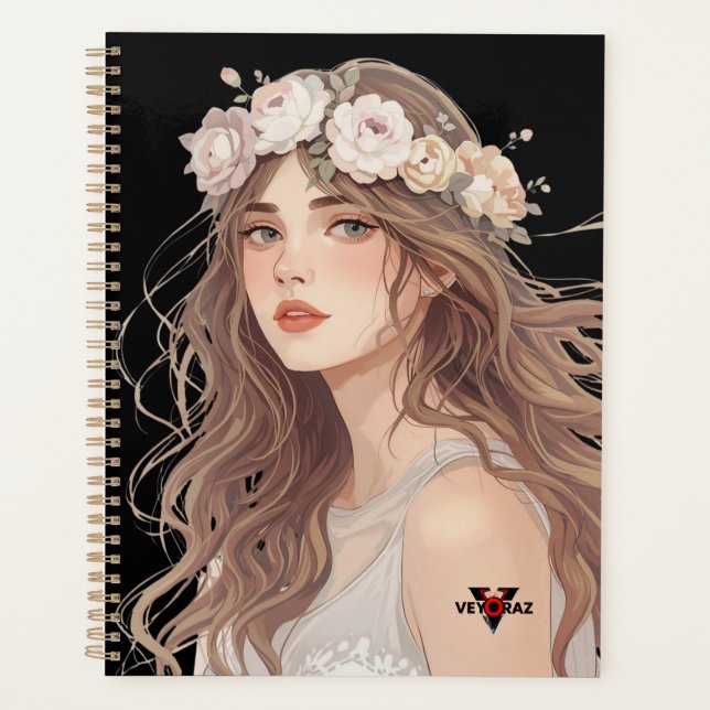 Beautiful Floral Anime Girl – Soft Pastel Aesthe Planer (Vorderseite)