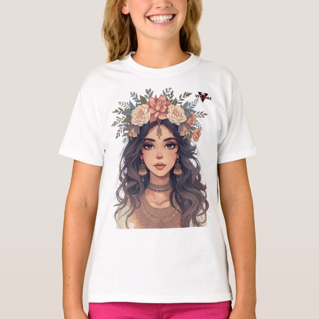 Beautiful Floral Anime Girl – Soft Pastel Aesthe T-Shirt (Vorderseite)