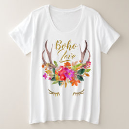 Beautiful floral Boho Liebe Reindeer Antlers Lashe Große Größe T-Shirt