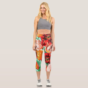 Beautiful Floral Bouquet Tulips Kontur Capri Leggings