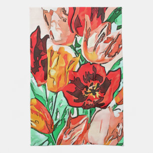 Beautiful Floral Bouquet Tulips Kontur Geschirrtuch