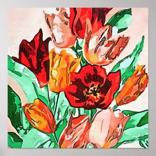 Beautiful Floral Bouquet Tulips Kontur Poster