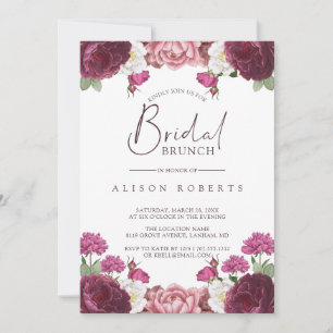 Beautiful Floral Burgundy Bridesmaids Brunch Einladung