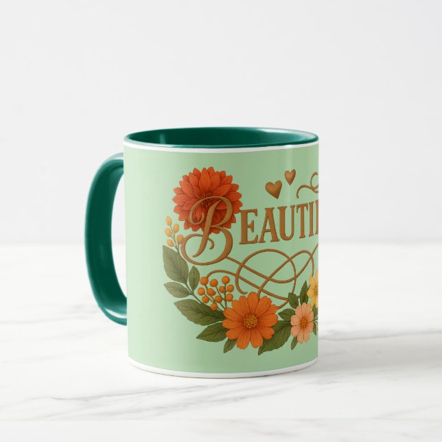Beautiful Floral Coffee Mug Elegant Gold & Orange Tasse (Vorderseite Links)