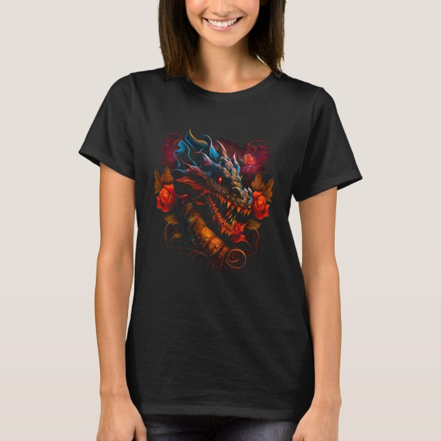 Beautiful Floral Dragon  Fantasy Sharp Teeth Cool T-Shirt (Vorderseite)