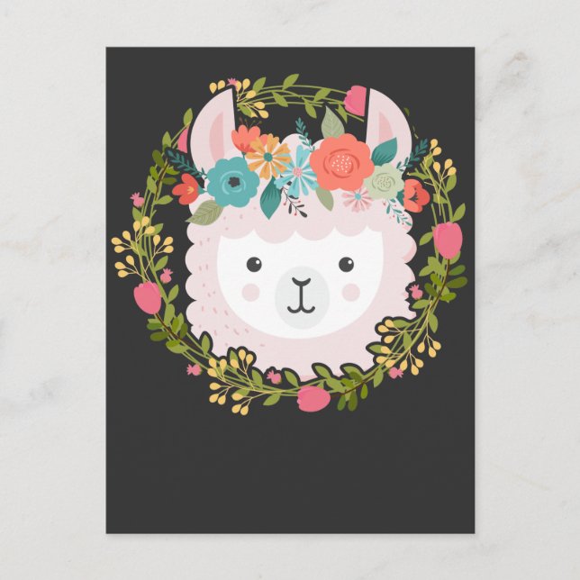 Beautiful Floral Llama Alpaca Blume Postkarte (Vorderseite)