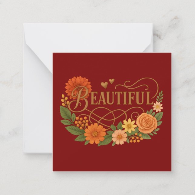 Beautiful Floral Mini Note Card | Elegant Orange  Mitteilungskarte (Vorderseite)