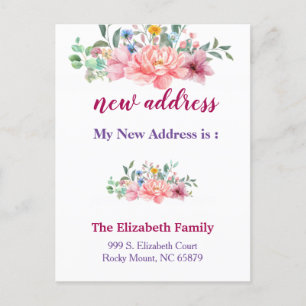Beautiful Floral New Address Moving Announcement Ankündigungspostkarte