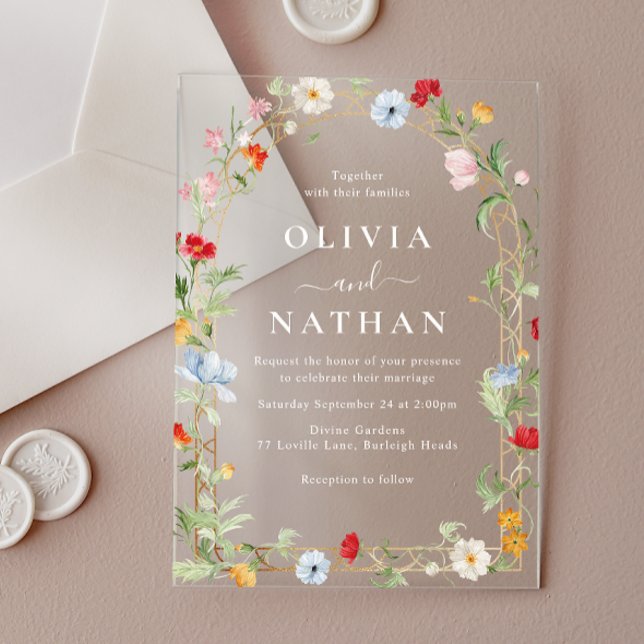 Beautiful Floral Wildflower Wreath Wedding Acryleinladungen (Von Creator hochgeladen)