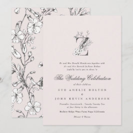Beautiful Floral 'Z' Monogramm gezeichnet Einladung
