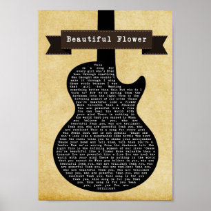Beautiful Flower Black Guitar Song Lyric Print Poster