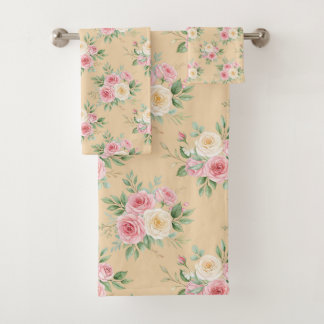 Beautiful Flowers in Pastel Color on Beige Badhandtuch Set