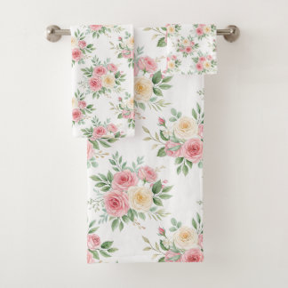 Beautiful Flowers in Pastel Color on White Badhandtuch Set