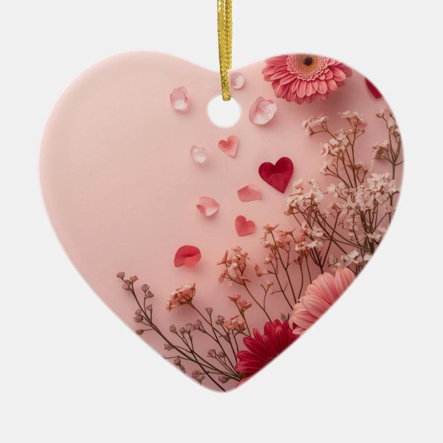Beautiful Flowers on a Pink Valentines Day Tree Keramik Ornament (Vorne)