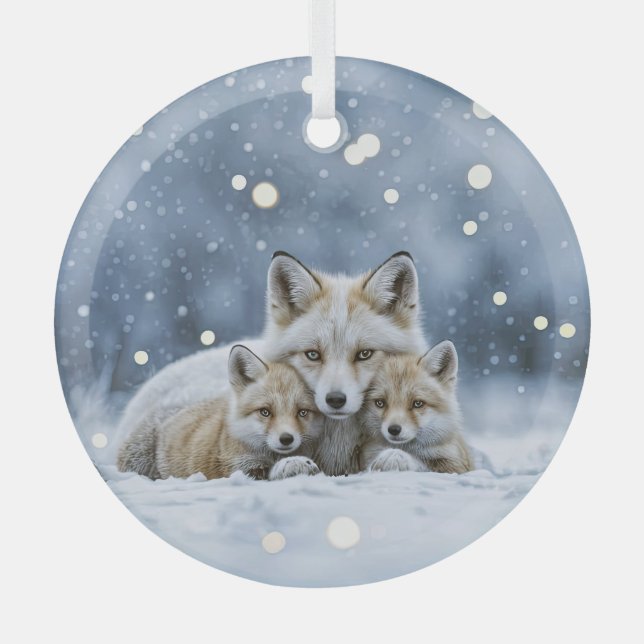Beautiful Foxes in Snow Christmas Ornament Aus Glas (Vorderseite)