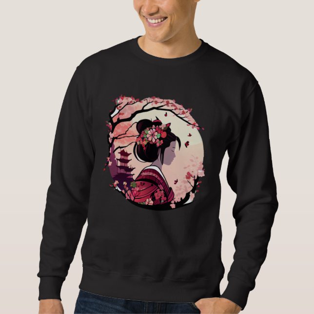 Beautiful geisha lady cherry blossom flowers pagod sweatshirt (Vorderseite)