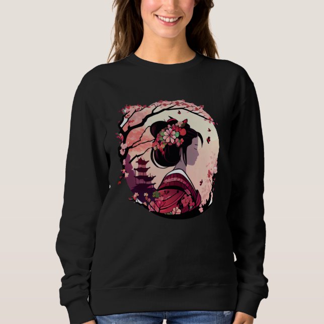 Beautiful geisha lady cherry blossom flowers pagod sweatshirt (Vorderseite)
