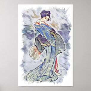 Beautiful Geisha Vintag Hokusai japanische Kunst Poster