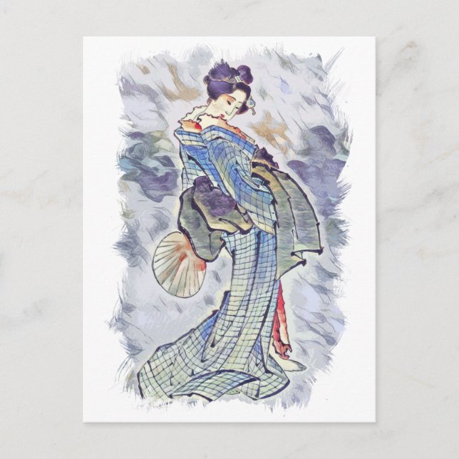 Beautiful Geisha / Vintager japanischer Kunststil Postkarte (Vorderseite)