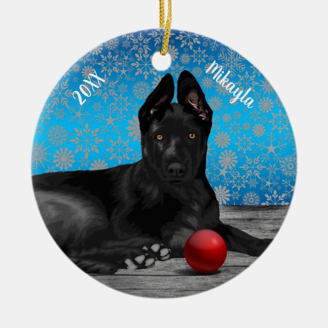 Beautiful German Shepherd Puppy Christmas Keramik Ornament (Vorne)