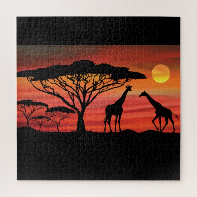 Beautiful Giraffes in a Serengeti Sunset Puzzle (Vertikal)
