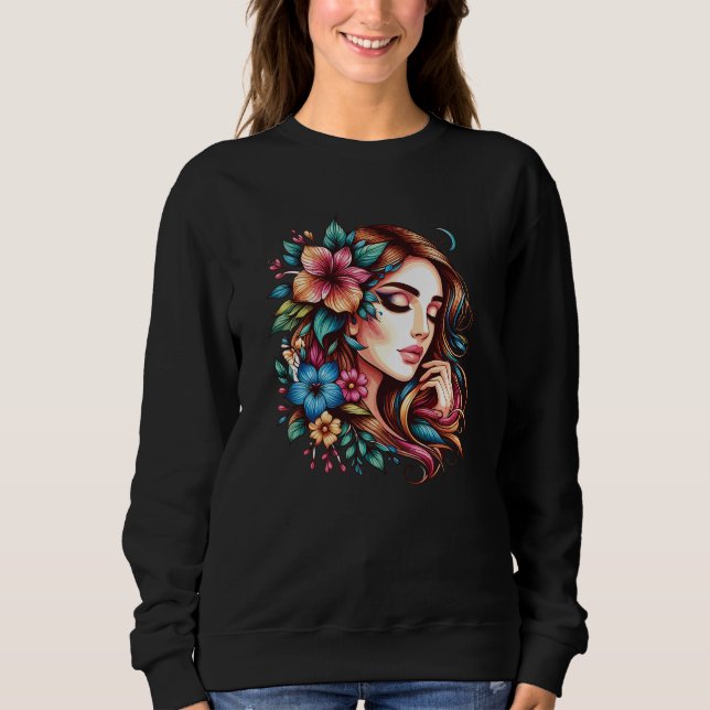Beautiful girl’s face with flowers sweatshirt (Vorderseite)