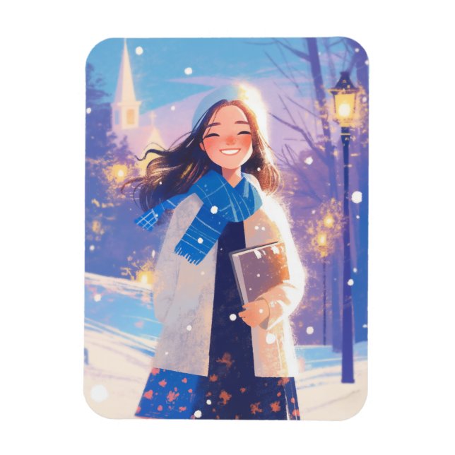 Beautiful Girl Walking on Winter Street Magnet (Vertikal)