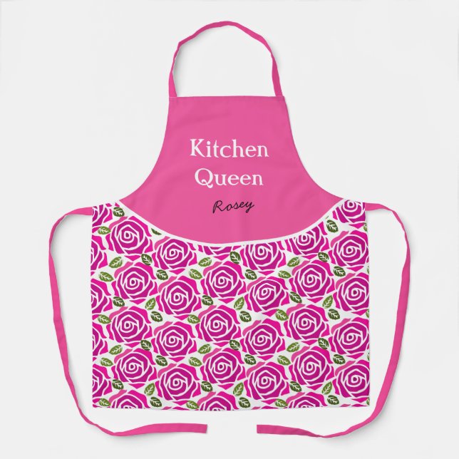 Beautiful Girly Hot Pink Magenta Roses Custom Name Schürze (Vorderseite)